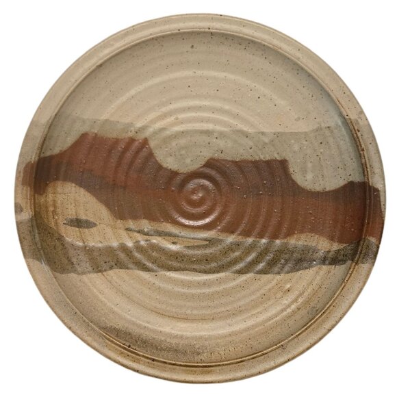 Stoneware Pottery Wall Art Plate Abstract Design Signed Handmade Neutral Tones - Picture 2 of 16